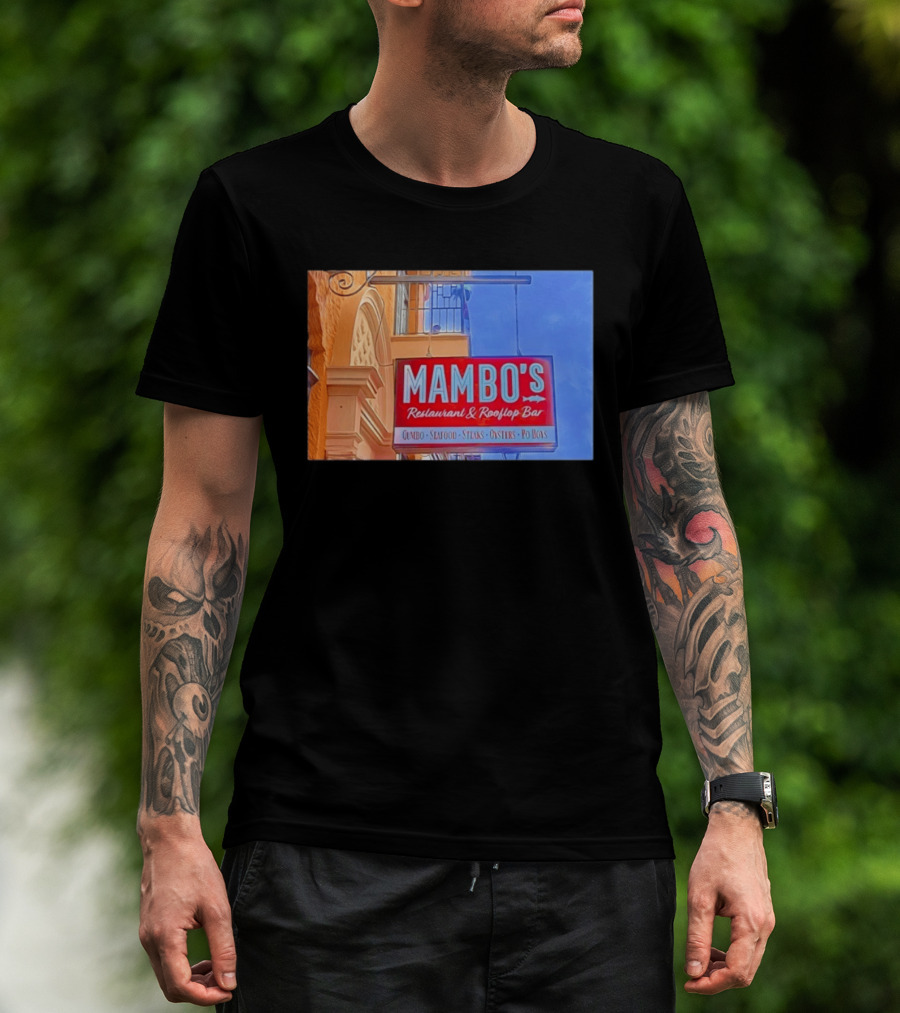 Mambo's Restaurant And Rooftop Bar Gumbo Seafood Steaks Oysters Po Boys T-Shirt