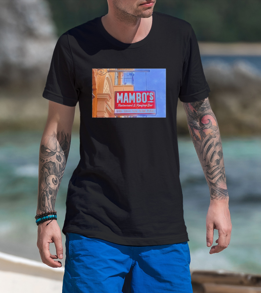 Mambo's Restaurant And Rooftop Bar Gumbo Seafood Steaks Oysters Po Boys T-Shirt