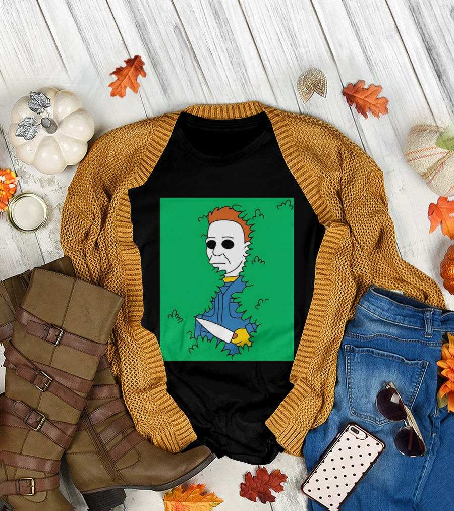 Michael Myers Halloween Bushes Knife Humor T-Shirt