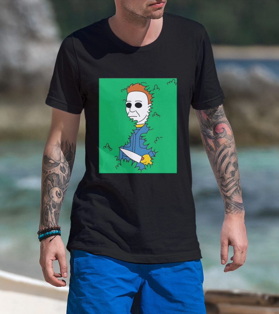 Michael Myers Halloween Bushes Knife Humor T-Shirt