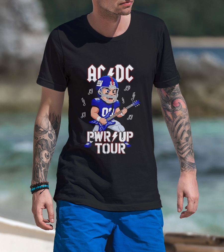 New York Giants AC DC Pwr Up Tour Football Player Rock Music Fusion T-Shirt