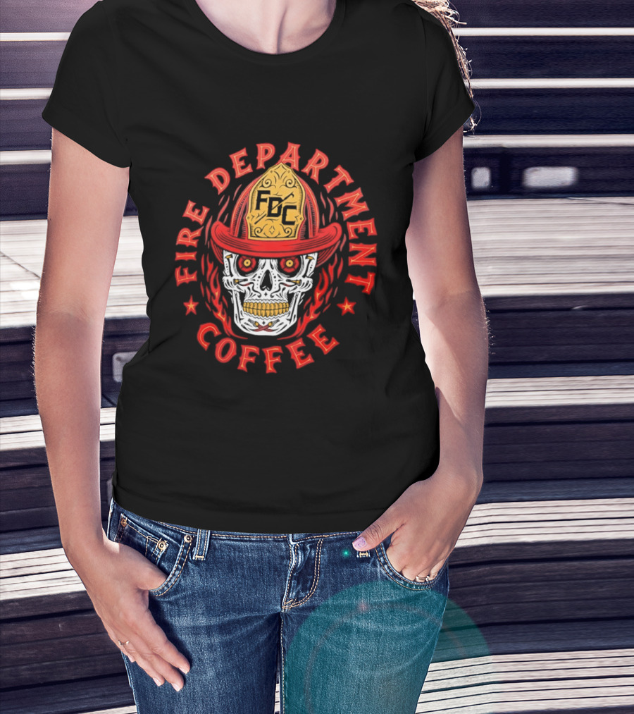 Fire Department Coffee FDC Skull Firefighter Helmet T-Shirt