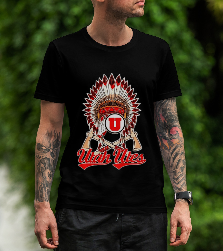 Utah Utes Headdress And Tomahawks Logo With Red And White U T-Shirt