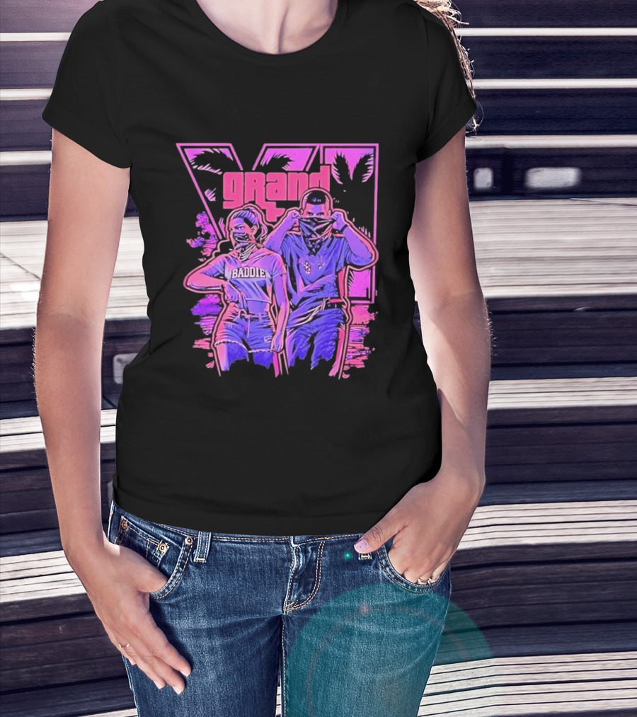 Grand Baddie Couple Neon Vibes Streetwear T-Shirt