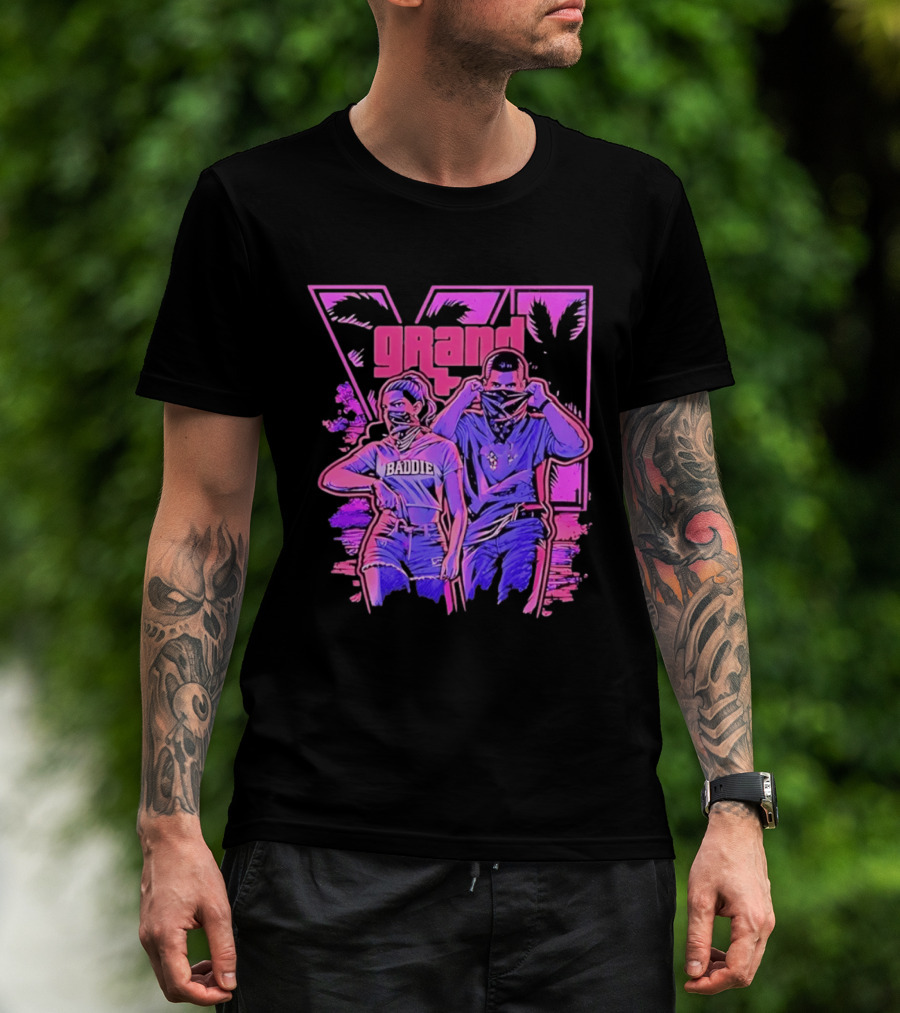 Grand Baddie Couple Neon Vibes Streetwear T-Shirt