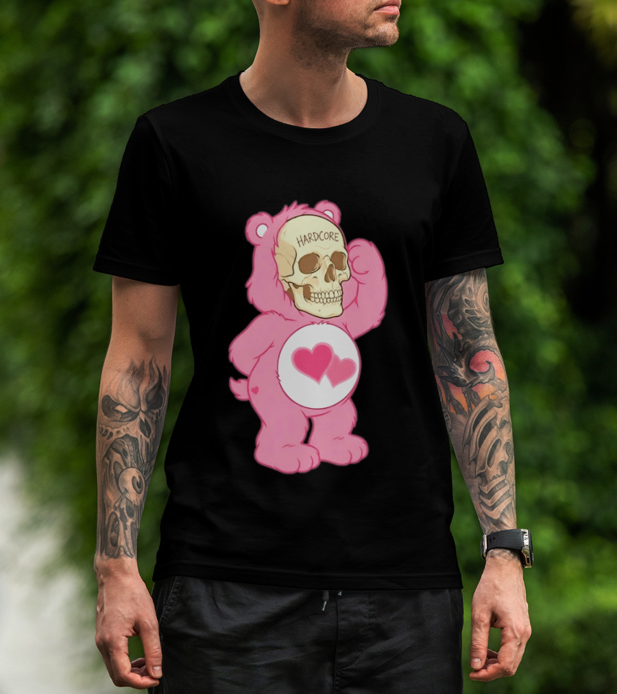 Hardcore Pink Bear Skull Goth Aesthetic With Hearts T-Shirt