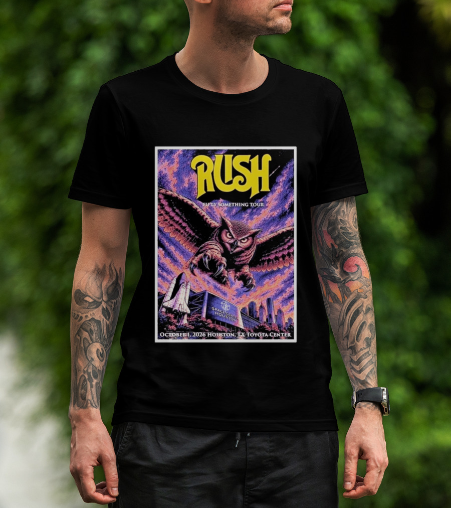 Rush Fifty Something Tour October 1 2026 Houston TX Toyota Center Owl T-Shirt