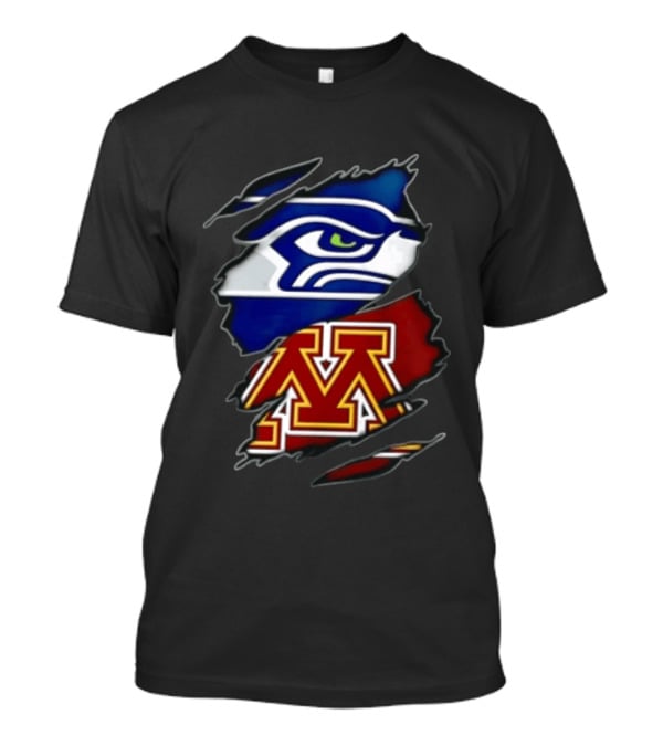 Seattle Seahawks Minnesota Golden Gophers Torn Fabric Reveal Team Emblems T-Shirt