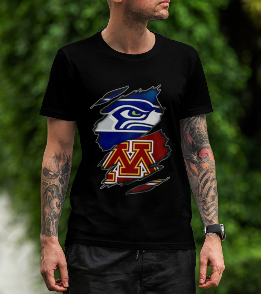 Seattle Seahawks Minnesota Golden Gophers Torn Fabric Reveal Team Emblems T-Shirt