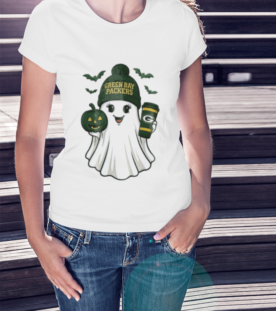 Green Bay Packers Ghost Beanie With Pumpkin And Tumbler T-Shirt