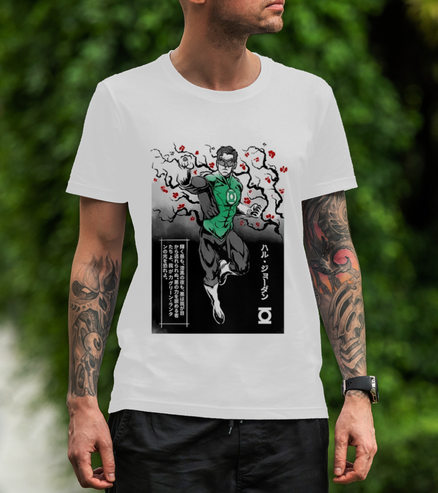Hal Jordan Green Lantern Cherry Blossom Ink Wash Japanese Kanji T-Shirt
