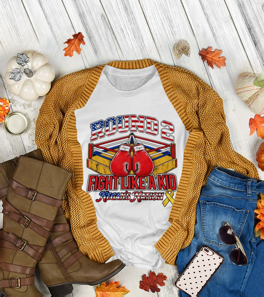 Round 2 Fight Like A Kid Negan's Nation Boxing Gloves Yellow Ribbon T-Shirt