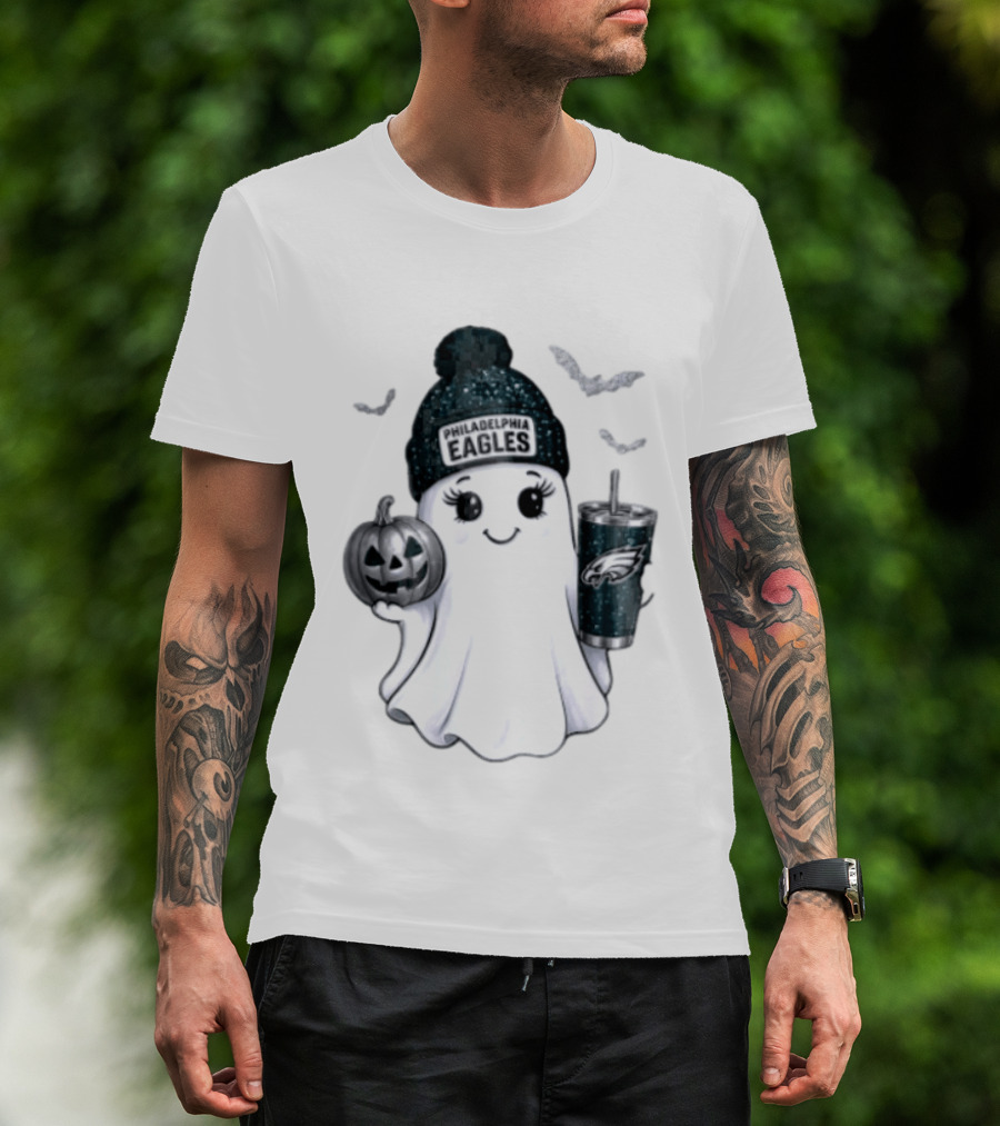 Philadelphia Eagles Beanie Ghost With Pumpkin And Bats T-Shirt