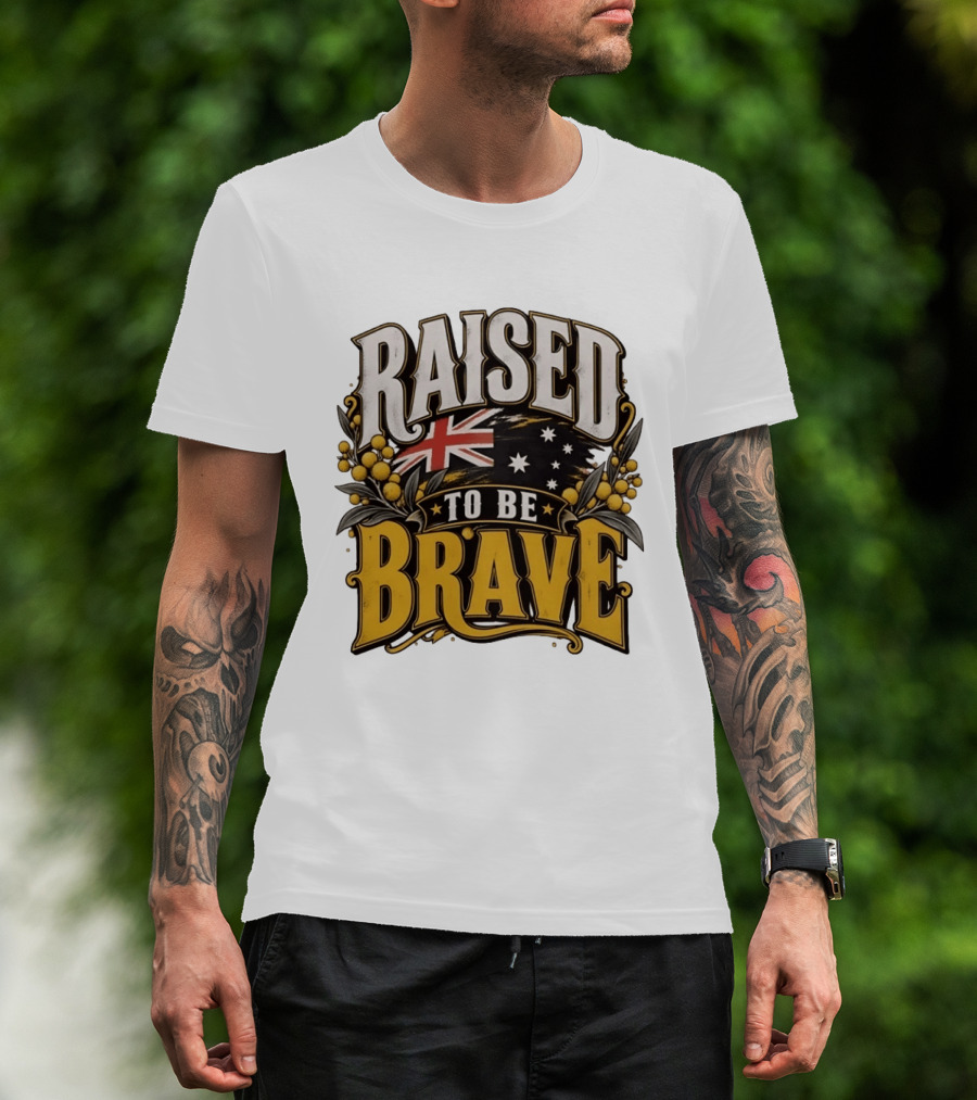 Raised To Be Brave Australian Flag With National Pride And Floral T-Shirt