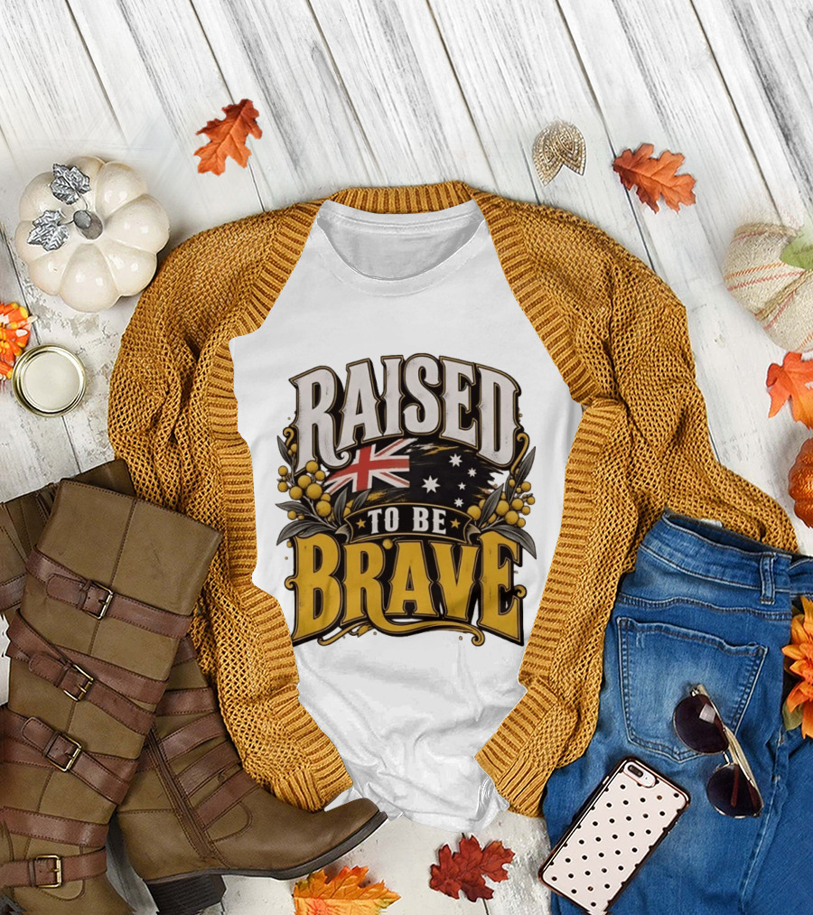 Raised To Be Brave Australian Flag With National Pride And Floral T-Shirt