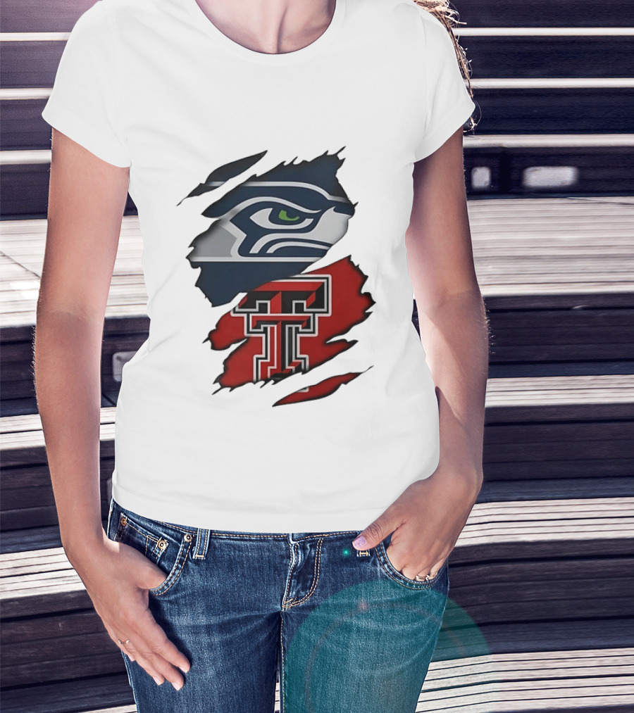 Seattle Seahawks Texas Tech Red Raiders Ripped T-Shirt