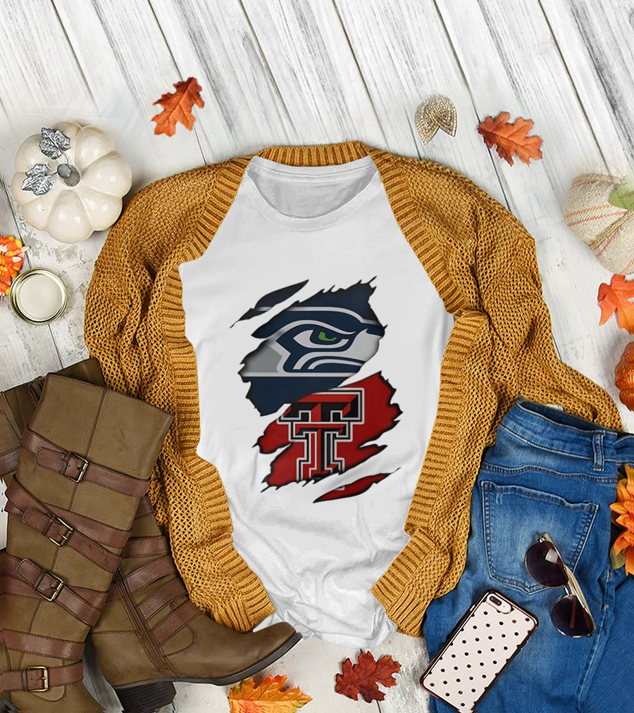 Seattle Seahawks Texas Tech Red Raiders Ripped T-Shirt