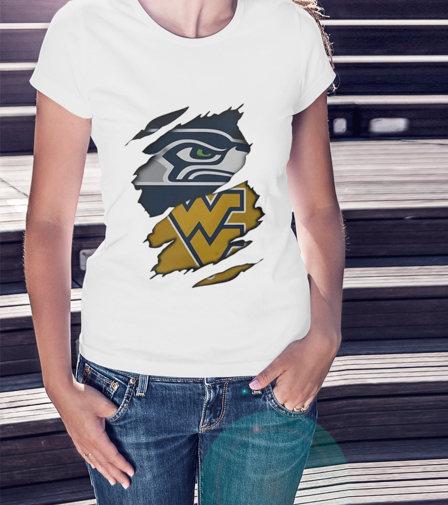 Seattle Seahawks West Virginia Mountaineers Ripped Image Combination T-Shirt