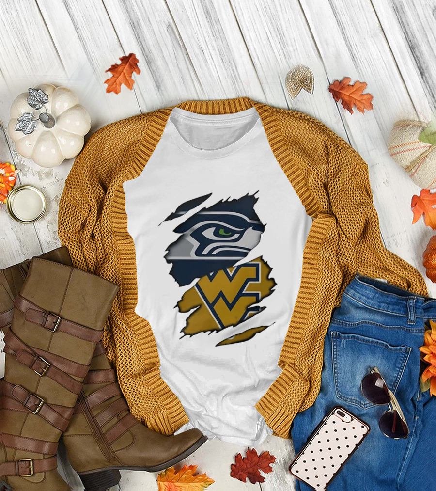 Seattle Seahawks West Virginia Mountaineers Ripped Image Combination T-Shirt