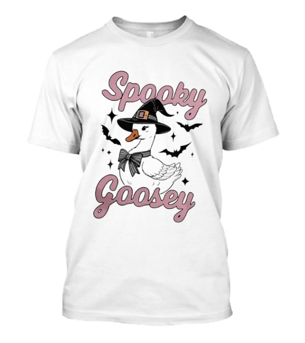 Spooky Goosey Halloween Witch Goose Bats Stars T-Shirt
