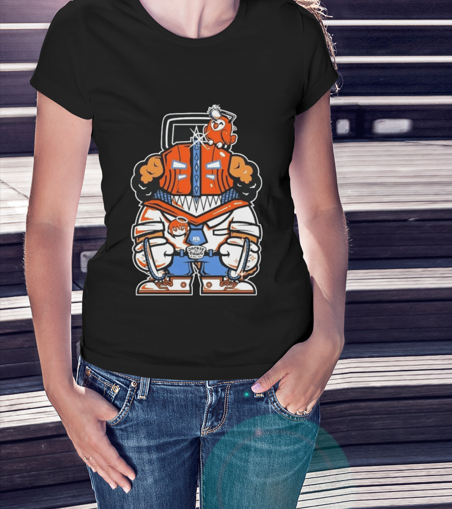 Jackie The Dawg Mau Mau Chainsaw Robot Cartoon Character With Bird T-Shirt