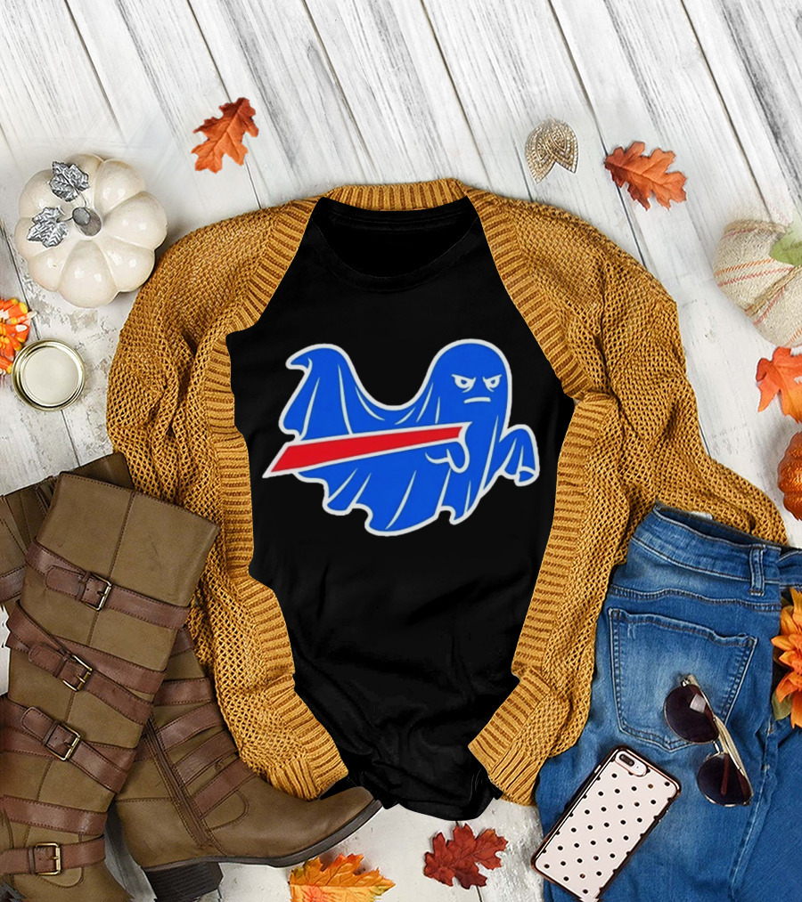 Buffalo Bills Ghost Mascot Emblem With Red T-Shirt