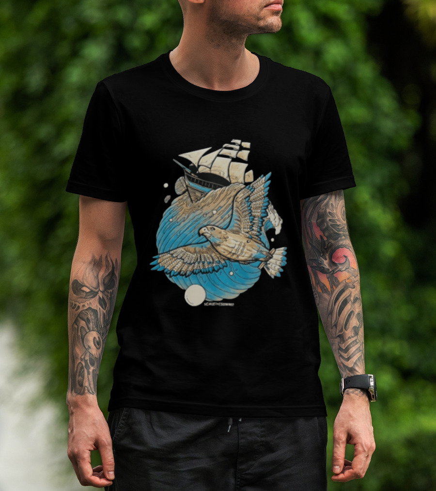 Scale The Summit Eagle Flying Over Sailing Ship Ocean Adventure T-Shirt