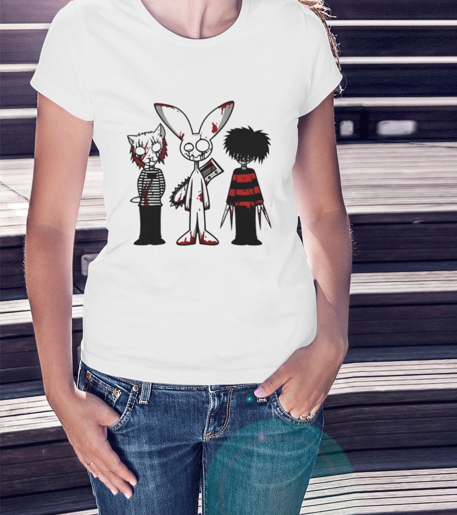 Bloody Max And Friends Horror Icons With Chainsaw And Knives T-Shirt