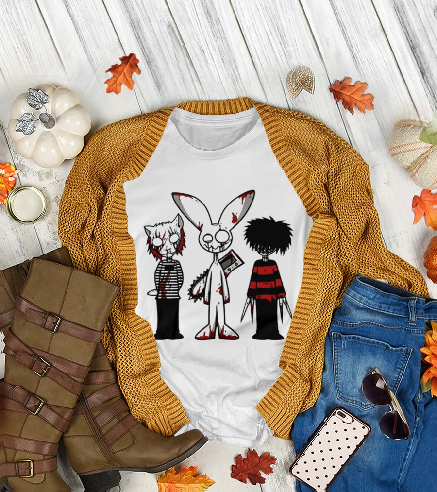 Bloody Max And Friends Horror Icons With Chainsaw And Knives T-Shirt