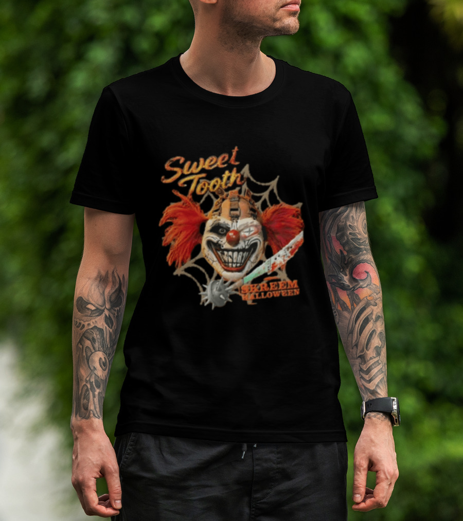 Sweet Tooth Skreem Halloween Evil Clown Mask Red Hair T-Shirt