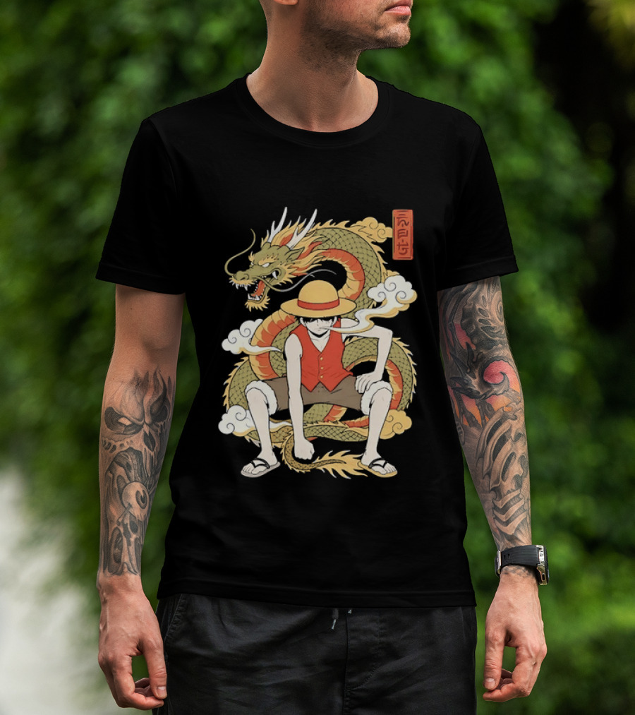 Monkey D Luffy With Dragon And Kanji One Piece Anime T-Shirt