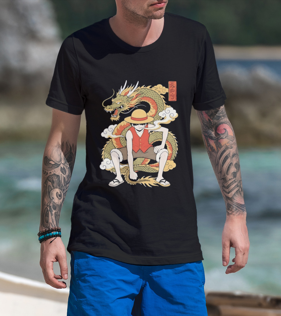Monkey D Luffy With Dragon And Kanji One Piece Anime T-Shirt