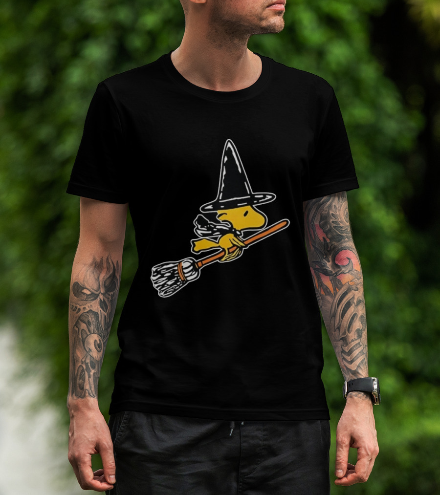 Woodstock Peanuts Halloween Witch Flying On Broomstick T-Shirt