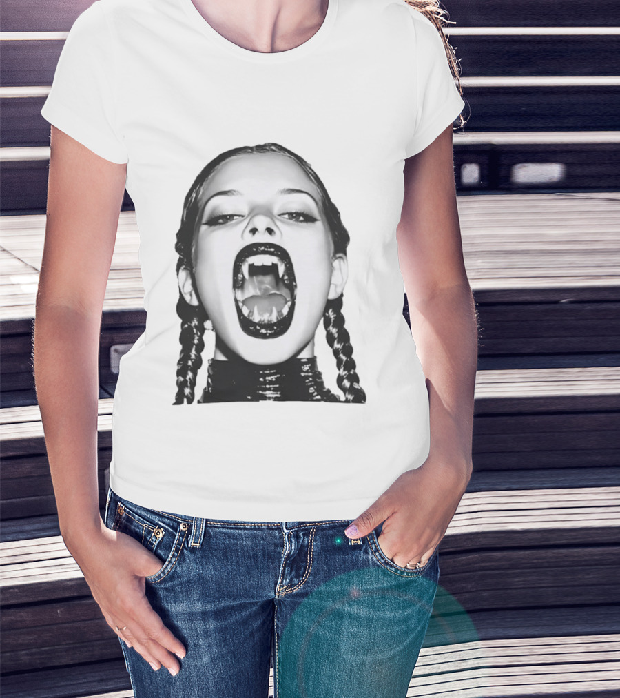 Gothic Vampire Fangs Black And White Horror Aesthetic T-Shirt