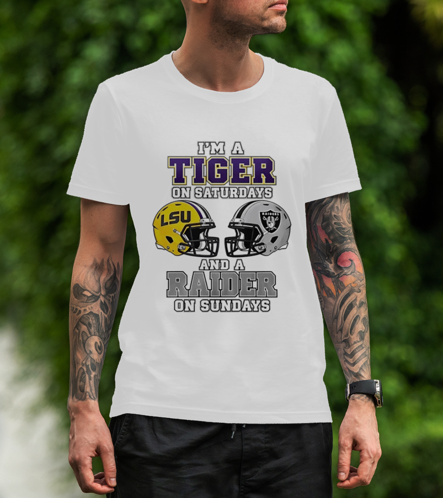 LSU Tiger On Saturdays Raider On Sundays Football Fan Helmets T-Shirt