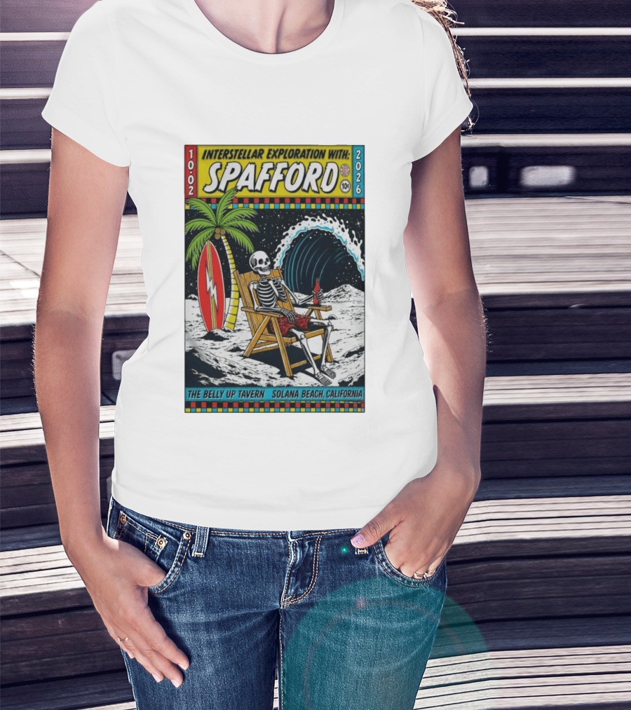 Interstellar Exploration With Spafford Skeleton Surfing At The Belly Up Tavern Solana Beach California October 2 2026 T-Shirt