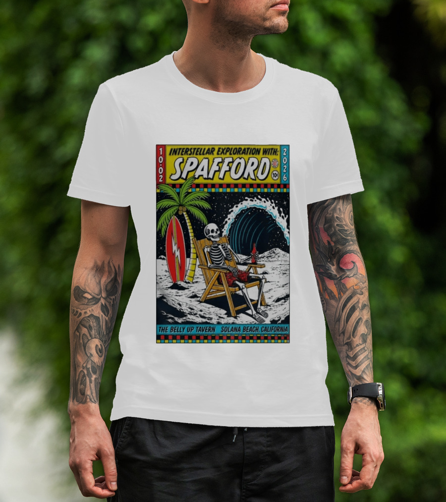 Interstellar Exploration With Spafford Skeleton Surfing At The Belly Up Tavern Solana Beach California October 2 2026 T-Shirt