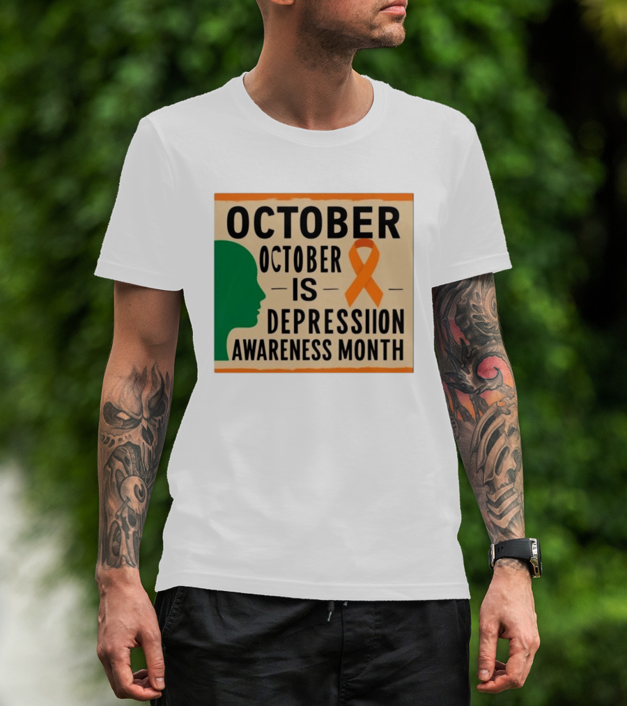 October Depression Awareness Month Orange Ribbon T-Shirt