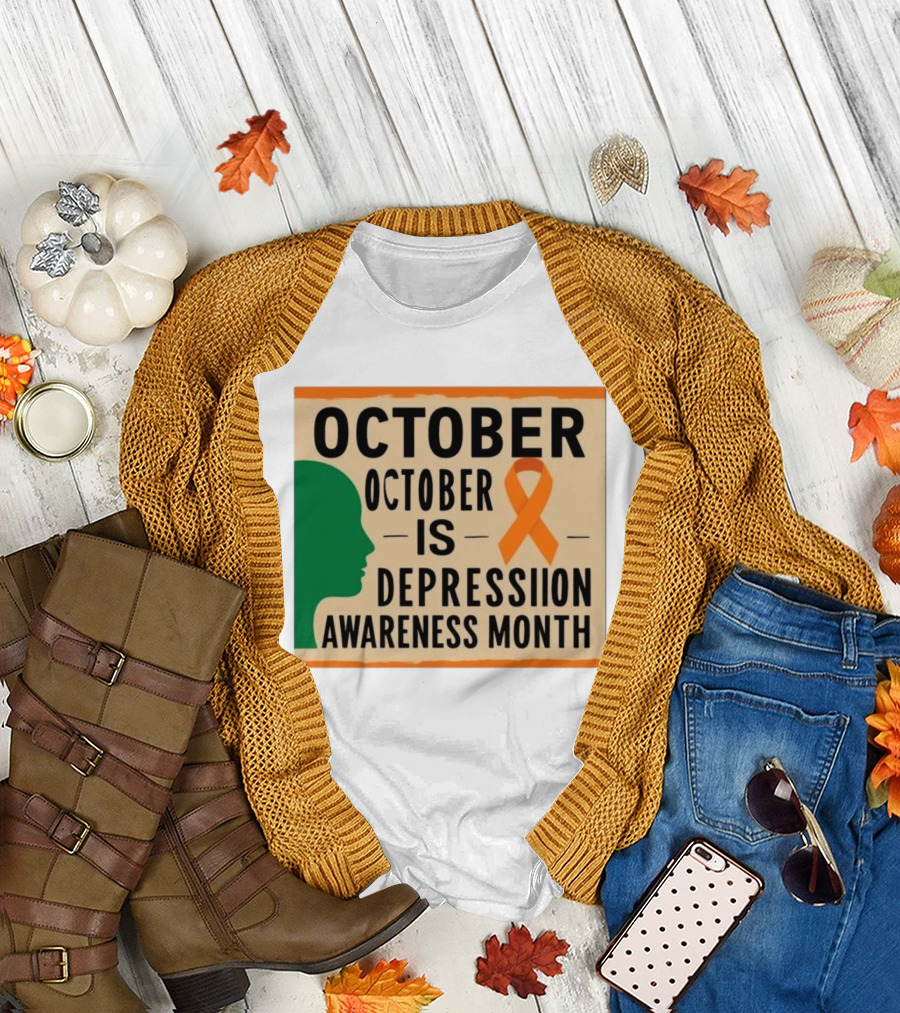 October Depression Awareness Month Orange Ribbon T-Shirt
