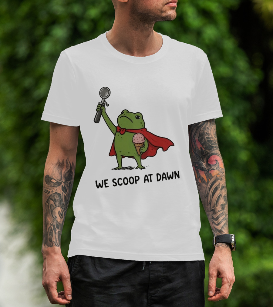 We Scoop At Dawn Frog With Ice Cream Cone And Red Cape T-Shirt