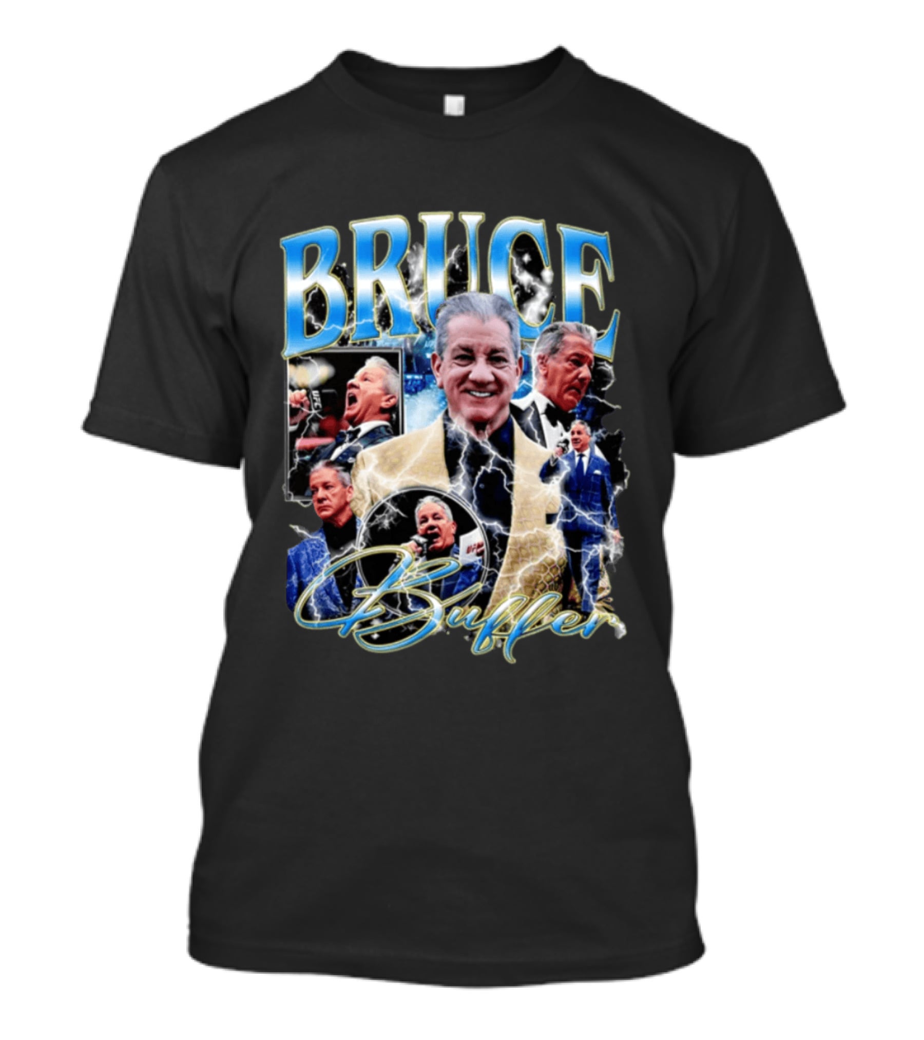Bruce Buffer It's Time Fight Night Blue Gold Montage T-Shirt