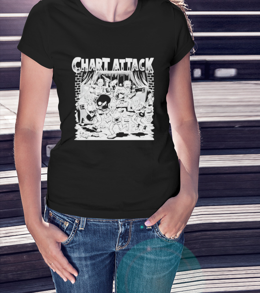 Chart Attack Band Cartoon Musicians Concert Performance T-Shirt