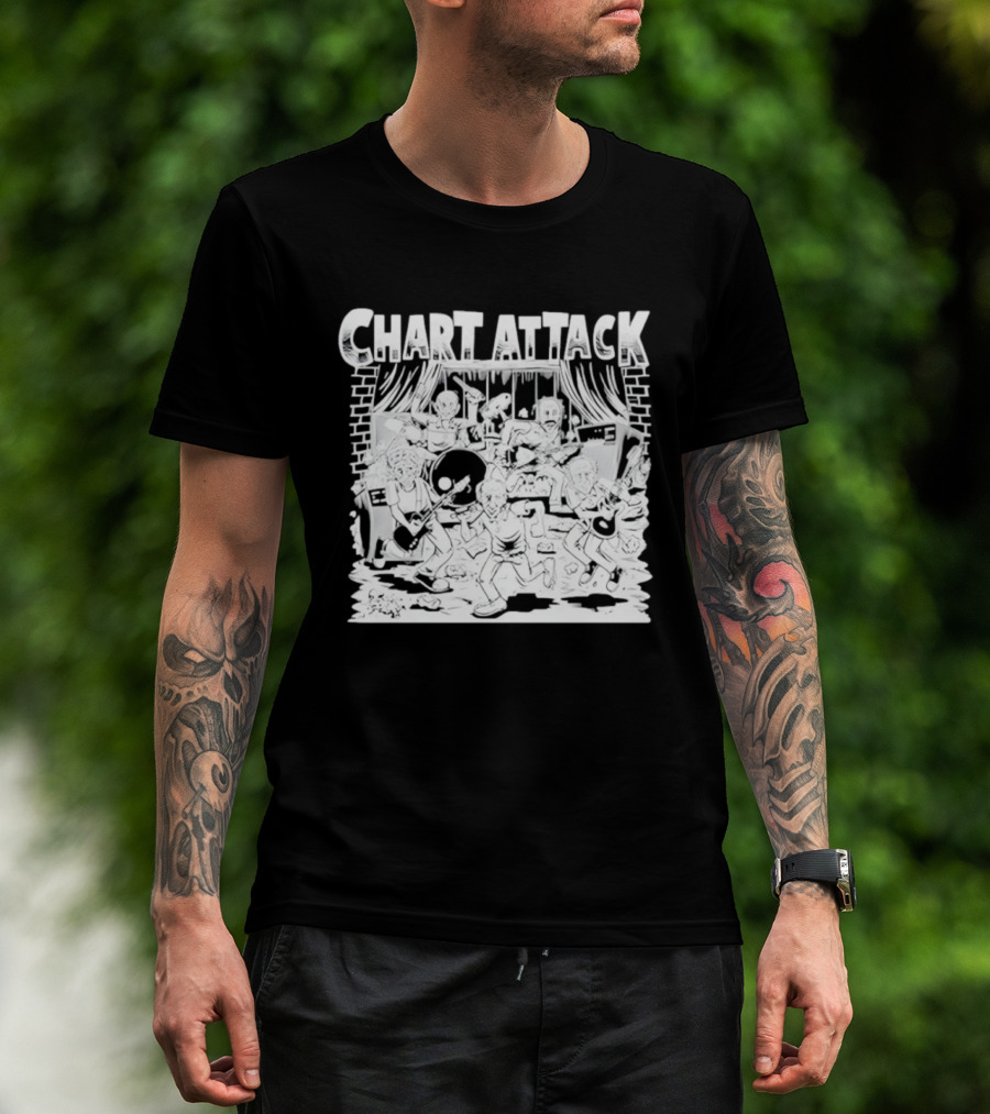 Chart Attack Band Cartoon Musicians Concert Performance T-Shirt