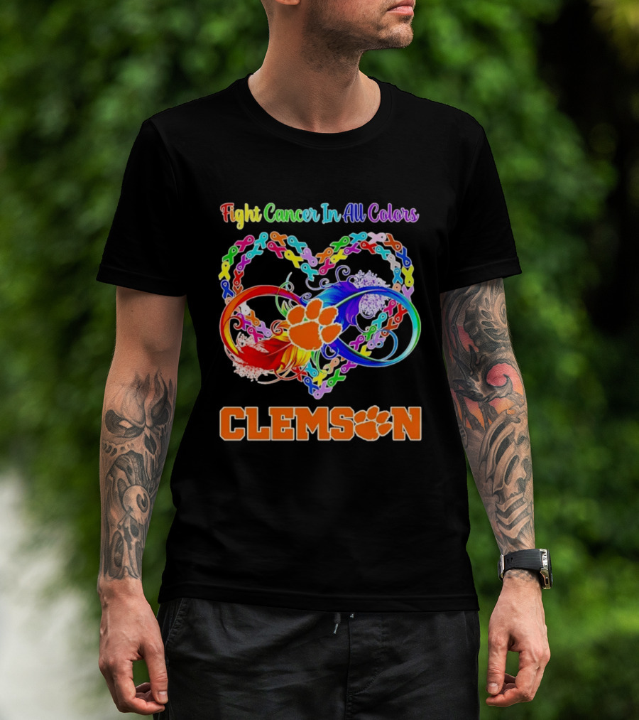 Clemson Fight Cancer In All Colors Infinity Heart Ribbon T-Shirt