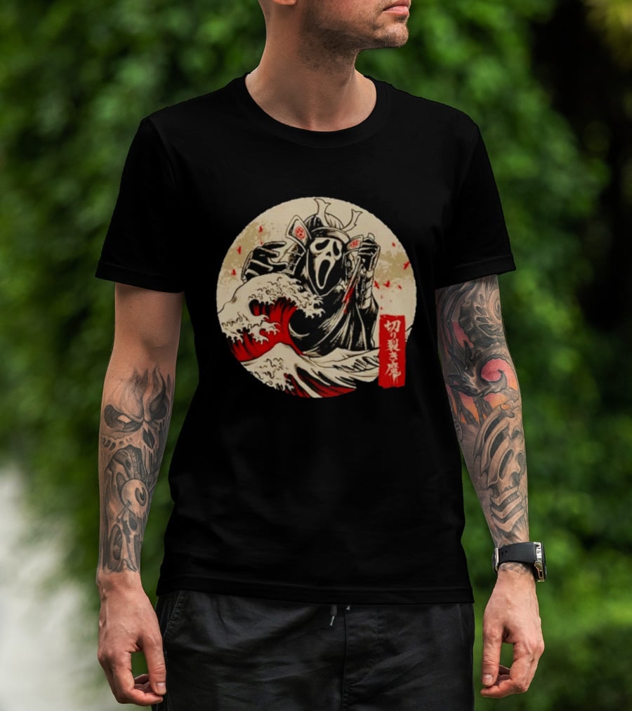 Ghostface Samurai Wave Kanagawa Faceless Assassin Japanese Kanji T-Shirt