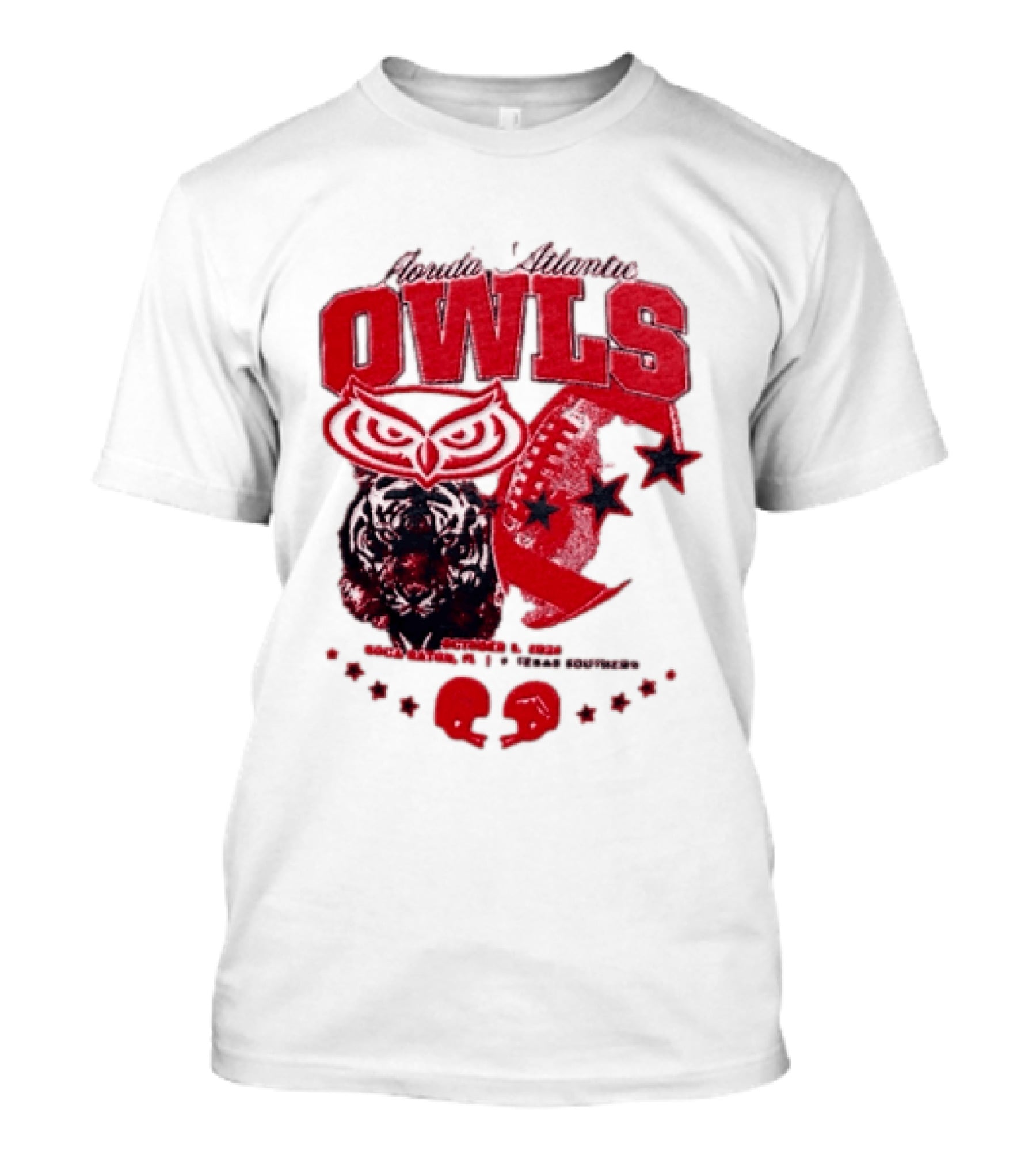 Florida Atlantic Owls Boca Raton Texas Southern 2026 Football Tiger Art Stars Red T-Shirt