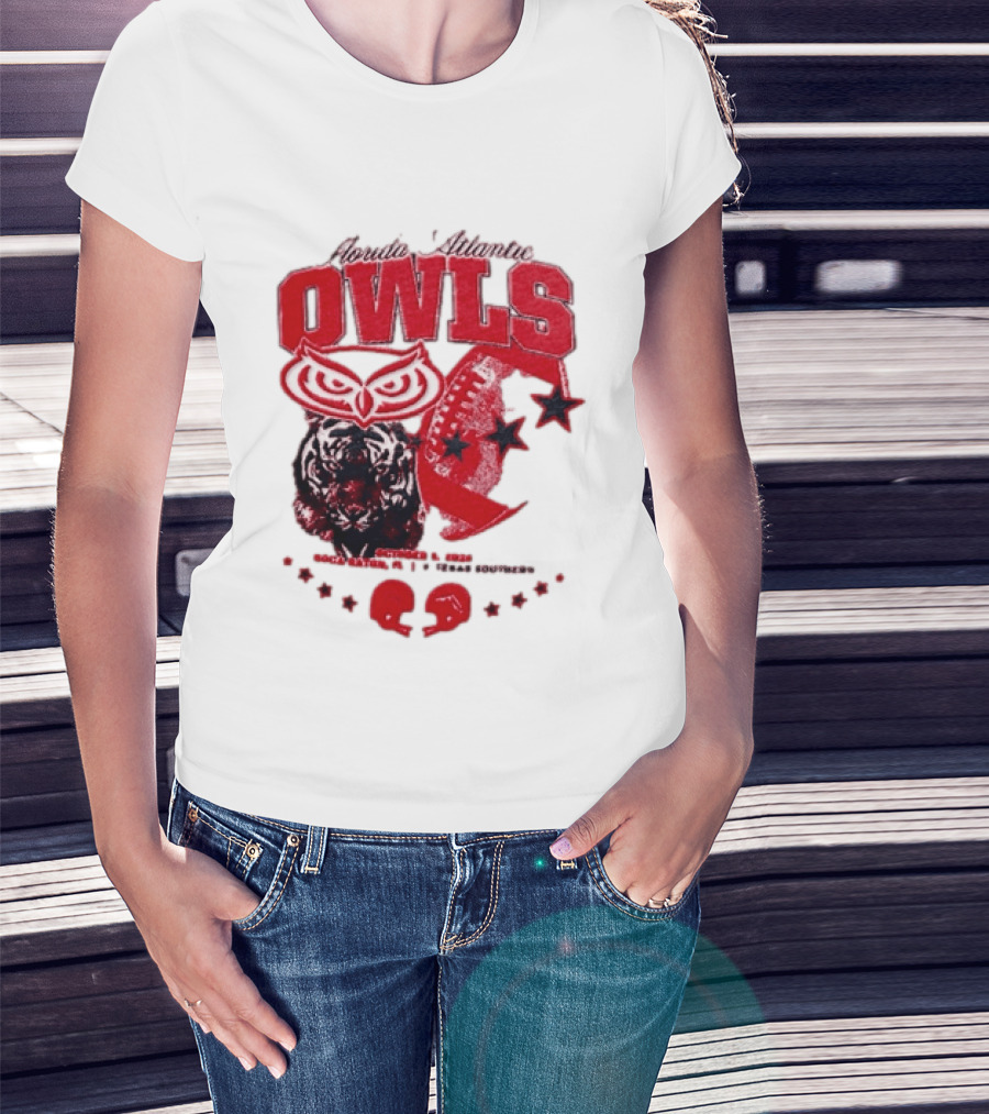 Florida Atlantic Owls Boca Raton Texas Southern 2026 Football Tiger Art Stars Red T-Shirt