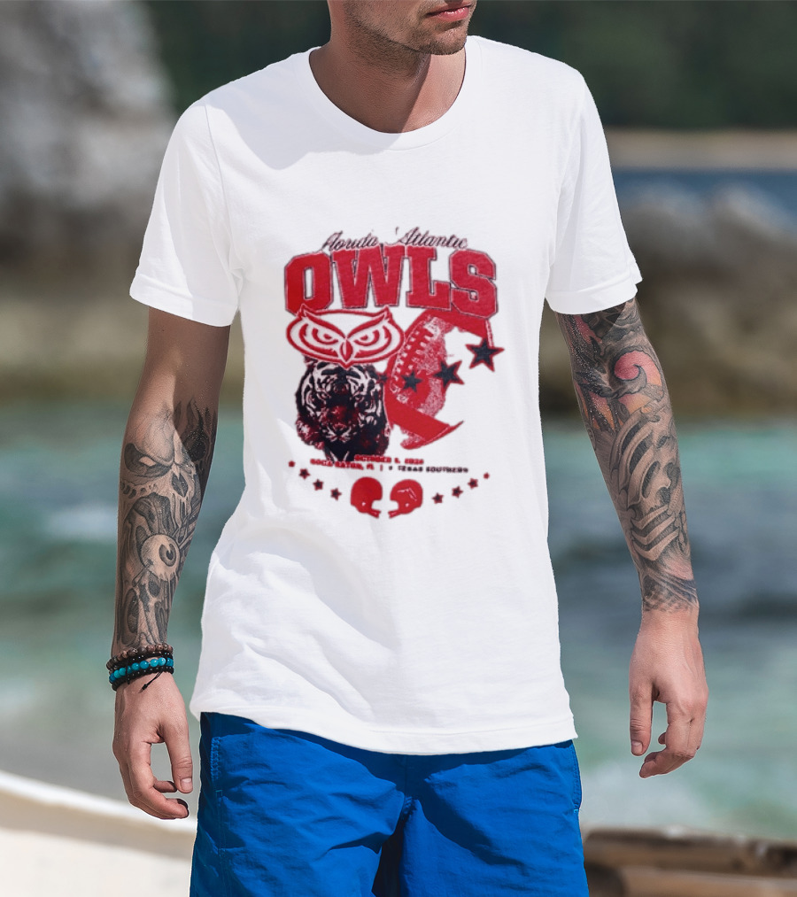 Florida Atlantic Owls Boca Raton Texas Southern 2026 Football Tiger Art Stars Red T-Shirt