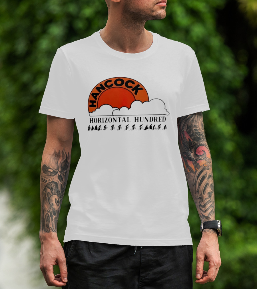 Hancock Horizontal Hundred Cycling Event Logo With Orange Sun And Cyclists T-Shirt