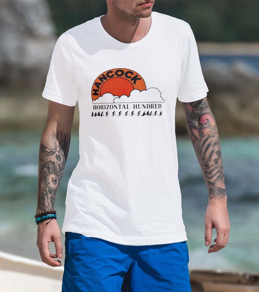 Hancock Horizontal Hundred Cycling Event Logo With Orange Sun And Cyclists T-Shirt